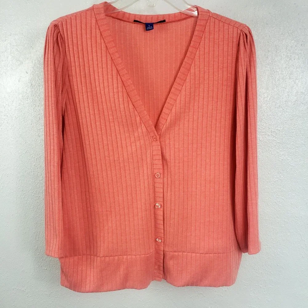 Apt.9 Women's Peach Button Down Ribbed Shirt Top Blouse Cardigan Sweater - Picture 1 of 11